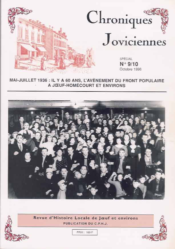 Photo de couverture : bal organisé par les partisans du Front populaire chez Maiocchi, au 66 rue de Franchepré à Jœuf. 